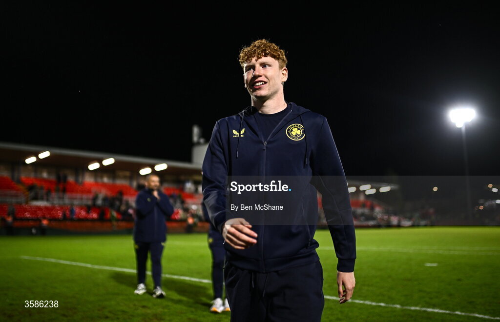 6 October 2026; Adam Brennan of Republic of Ireland after the UEFA European U21 Championship qualifier match between the Republic of Ireland and England at Turner's Cross Stadium in Cork. Photo by Ben McShane/Sportsfile