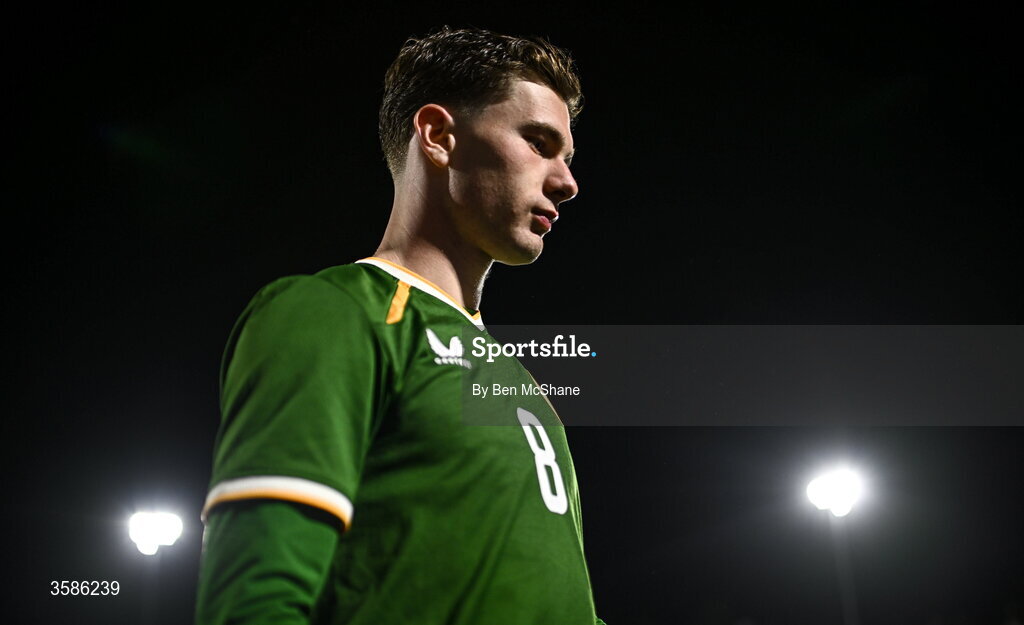 6 October 2026; Jamie Mullins of Republic of Ireland after the UEFA European U21 Championship qualifier match between the Republic of Ireland and England at Turner's Cross Stadium in Cork. Photo by Ben McShane/Sportsfile