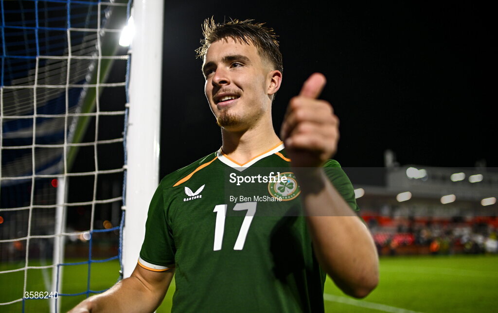 6 October 2026; Tommy Lonergan of Republic of Ireland after the UEFA European U21 Championship qualifier match between the Republic of Ireland and England at Turner's Cross Stadium in Cork. Photo by Ben McShane/Sportsfile