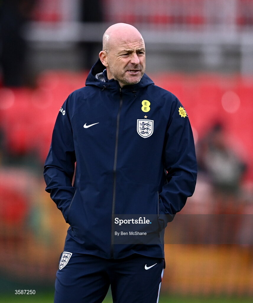 6 October 2026; England head coach Lee Carsley before the UEFA European U21 Championship qualifier match between the Republic of Ireland and England at Turner's Cross Stadium in Cork. Photo by Ben McShane/Sportsfile