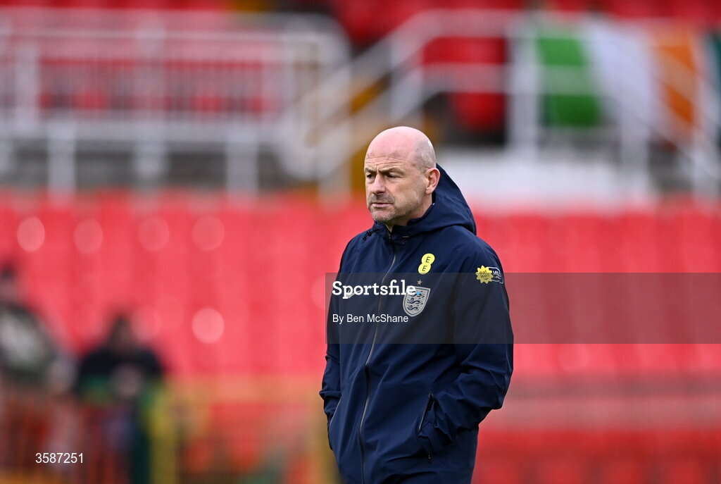 6 October 2026; England head coach Lee Carsley before the UEFA European U21 Championship qualifier match between the Republic of Ireland and England at Turner's Cross Stadium in Cork. Photo by Ben McShane/Sportsfile
