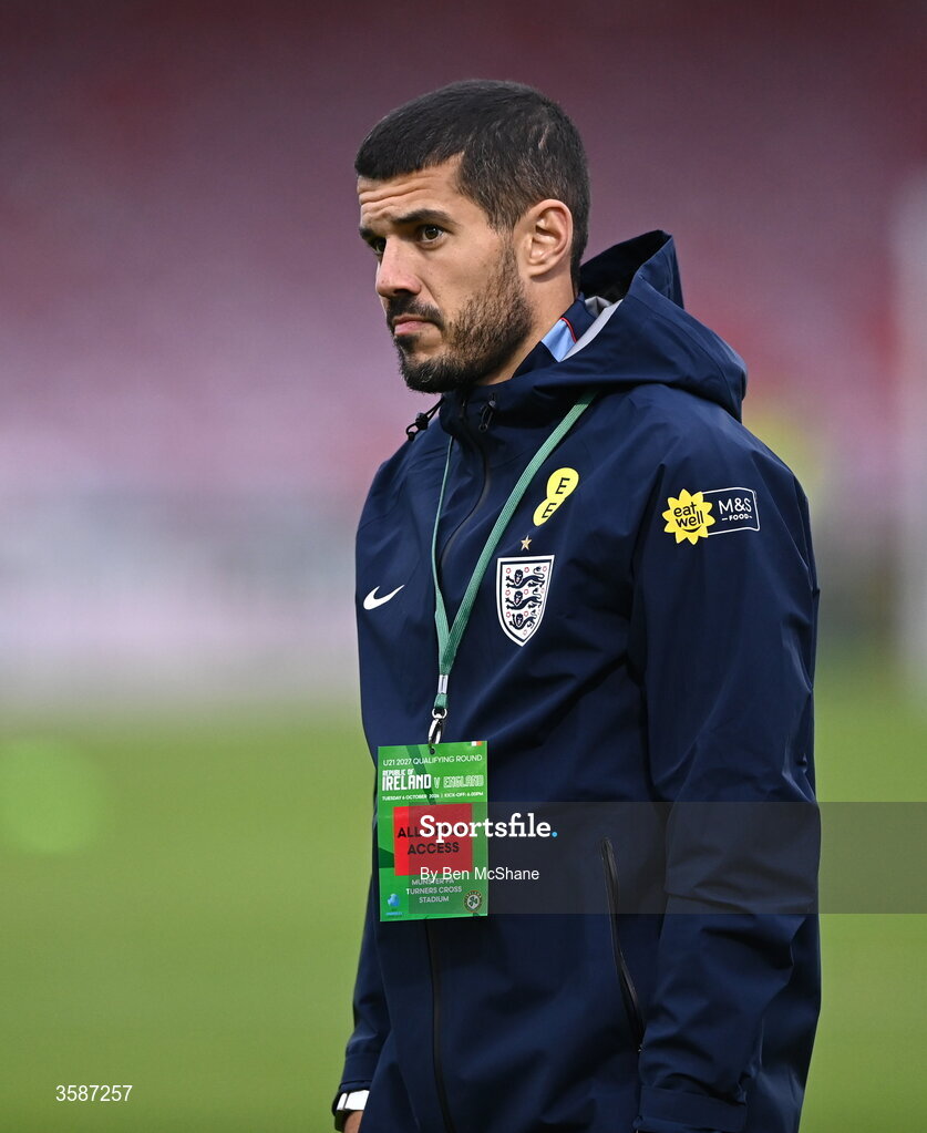 6 October 2026; England assistant head coach Conor Coady before the UEFA European U21 Championship qualifier match between the Republic of Ireland and England at Turner's Cross Stadium in Cork. Photo by Ben McShane/Sportsfile