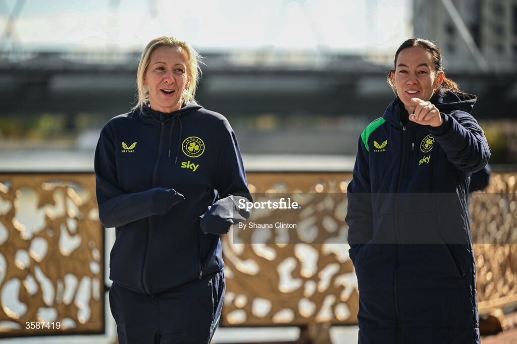 9 October 2026; Republic of Ireland head coach Carla Ward, left, and assistant coach Amber Whiteley on a team walk ahead of the 2027 FIFA Women’s World Cup qualifying round 1 play-off first leg match between Kazakhstan and the Republic of Ireland at Astana Arena in Kazakhstan. Photo by Shauna Clinton/Sportsfile