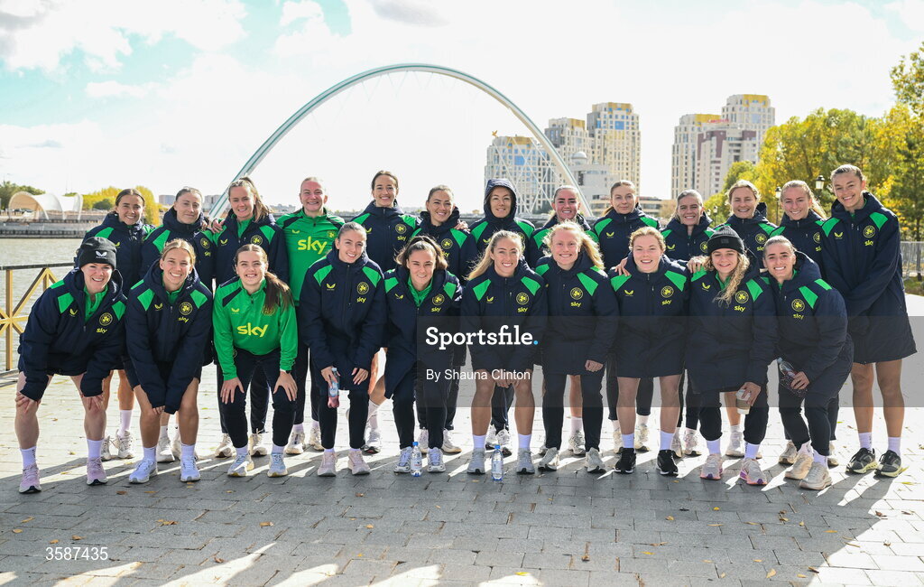 9 October 2026; Republic of Ireland players on a team walk ahead of the 2027 FIFA Women’s World Cup qualifying round 1 play-off first leg match between Kazakhstan and the Republic of Ireland at Astana Arena in Kazakhstan. Photo by Shauna Clinton/Sportsfile
