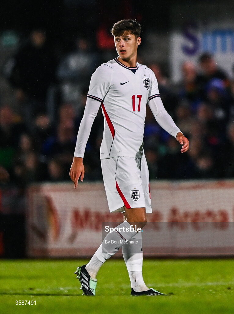 6 October 2026; Harrison Armstrong of England during the UEFA European U21 Championship qualifier match between the Republic of Ireland and England at Turner's Cross Stadium in Cork. Photo by Ben McShane/Sportsfile