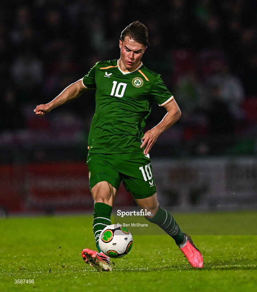 6 October 2026; Grady McDonnell of Republic of Ireland during the UEFA European U21 Championship qualifier match between the Republic of Ireland and England at Turner's Cross Stadium in Cork. Photo by Ben McShane/Sportsfile
