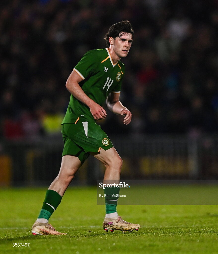 6 October 2026; Rory Finneran of Republic of Ireland during the UEFA European U21 Championship qualifier match between the Republic of Ireland and England at Turner's Cross Stadium in Cork. Photo by Ben McShane/Sportsfile