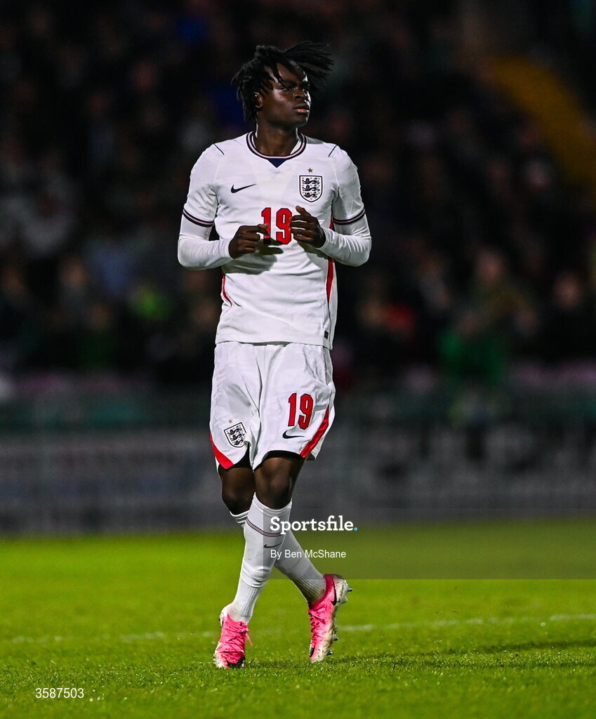 6 October 2026; Tyrique George of England during the UEFA European U21 Championship qualifier match between the Republic of Ireland and England at Turner's Cross Stadium in Cork. Photo by Ben McShane/Sportsfile