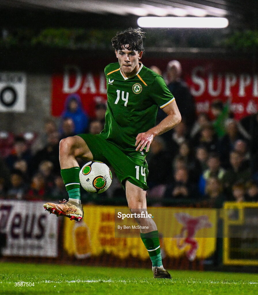 6 October 2026; Rory Finneran of Republic of Ireland during the UEFA European U21 Championship qualifier match between the Republic of Ireland and England at Turner's Cross Stadium in Cork. Photo by Ben McShane/Sportsfile