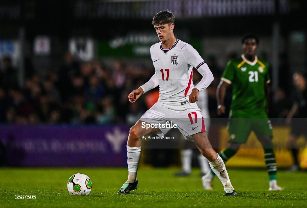 6 October 2026; Harrison Armstrong of England during the UEFA European U21 Championship qualifier match between the Republic of Ireland and England at Turner's Cross Stadium in Cork. Photo by Ben McShane/Sportsfile