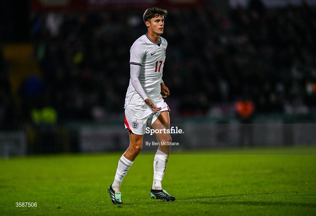 6 October 2026; Harrison Armstrong of England during the UEFA European U21 Championship qualifier match between the Republic of Ireland and England at Turner's Cross Stadium in Cork. Photo by Ben McShane/Sportsfile