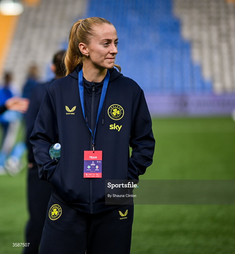 9 October 2026; Aoibheann Clancy of Republic of Ireland before the 2027 FIFA Women’s World Cup qualifying round 1 play-off first leg match between Kazakhstan and the Republic of Ireland at Astana Arena in Kazakhstan. Photo by Shauna Clinton/Sportsfile