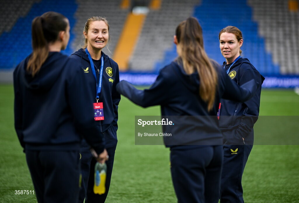 9 October 2026; Kyra Carusa, left, and Aoife Mannion of Republic of Ireland, right, before the 2027 FIFA Women’s World Cup qualifying round 1 play-off first leg match between Kazakhstan and the Republic of Ireland at Astana Arena in Kazakhstan. Photo by Shauna Clinton/Sportsfile