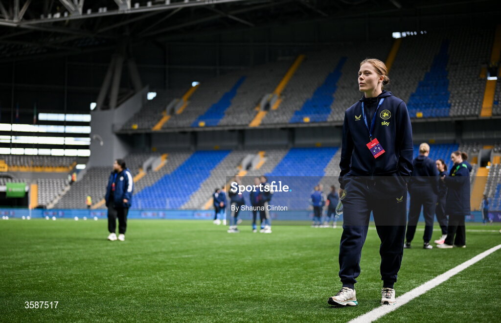 9 October 2026; Emily Murphy of Republic of Ireland before the 2027 FIFA Women’s World Cup qualifying round 1 play-off first leg match between Kazakhstan and the Republic of Ireland at Astana Arena in Kazakhstan. Photo by Shauna Clinton/Sportsfile