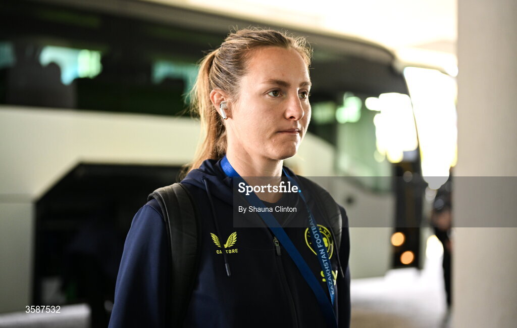 9 October 2026; Kyra Carusa of Republic of Ireland before the 2027 FIFA Women’s World Cup qualifying round 1 play-off first leg match between Kazakhstan and the Republic of Ireland at Astana Arena in Kazakhstan. Photo by Shauna Clinton/Sportsfile