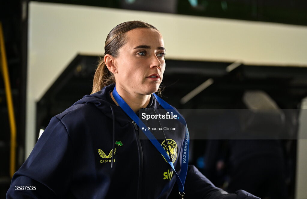 9 October 2026; Shanade Hopcroft of Republic of Ireland before the 2027 FIFA Women’s World Cup qualifying round 1 play-off first leg match between Kazakhstan and the Republic of Ireland at Astana Arena in Kazakhstan. Photo by Shauna Clinton/Sportsfile