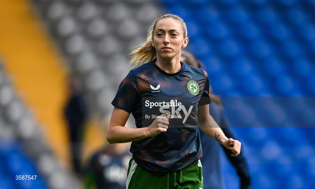 9 October 2026; Megan Connolly of Republic of Ireland before the 2027 FIFA Women’s World Cup qualifying round 1 play-off first leg match between Kazakhstan and the Republic of Ireland at Astana Arena in Kazakhstan. Photo by Shauna Clinton/Sportsfile