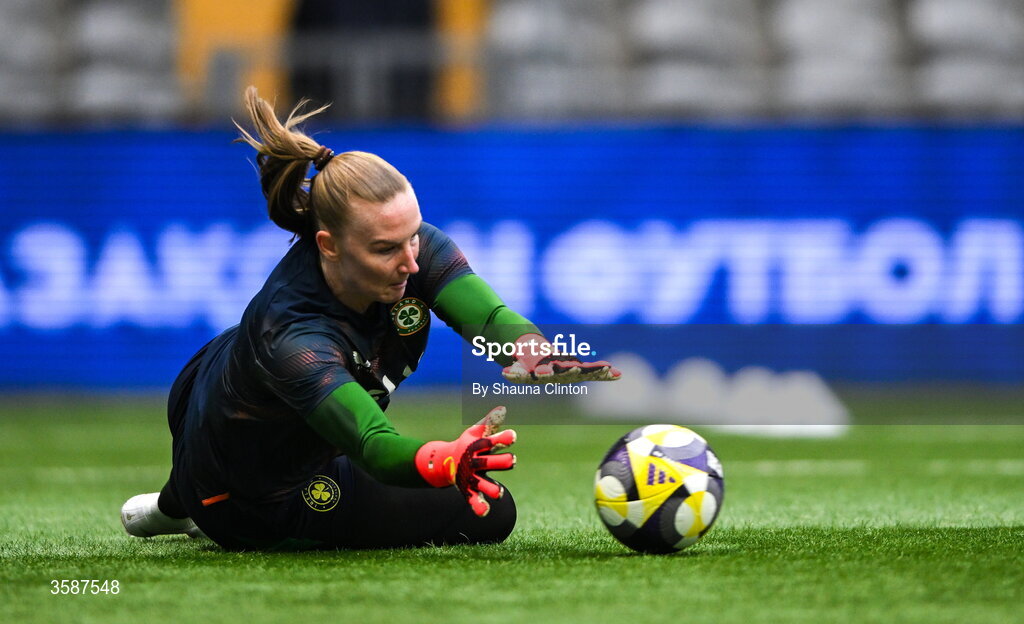 9 October 2026; Republic of Ireland goalkeeper Courtney Brosnan before the 2027 FIFA Women’s World Cup qualifying round 1 play-off first leg match between Kazakhstan and the Republic of Ireland at Astana Arena in Kazakhstan. Photo by Shauna Clinton/Sportsfile