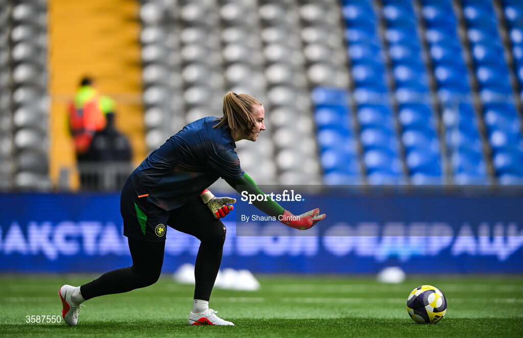 9 October 2026; Republic of Ireland goalkeeper Courtney Brosnan before the 2027 FIFA Women’s World Cup qualifying round 1 play-off first leg match between Kazakhstan and the Republic of Ireland at Astana Arena in Kazakhstan. Photo by Shauna Clinton/Sportsfile