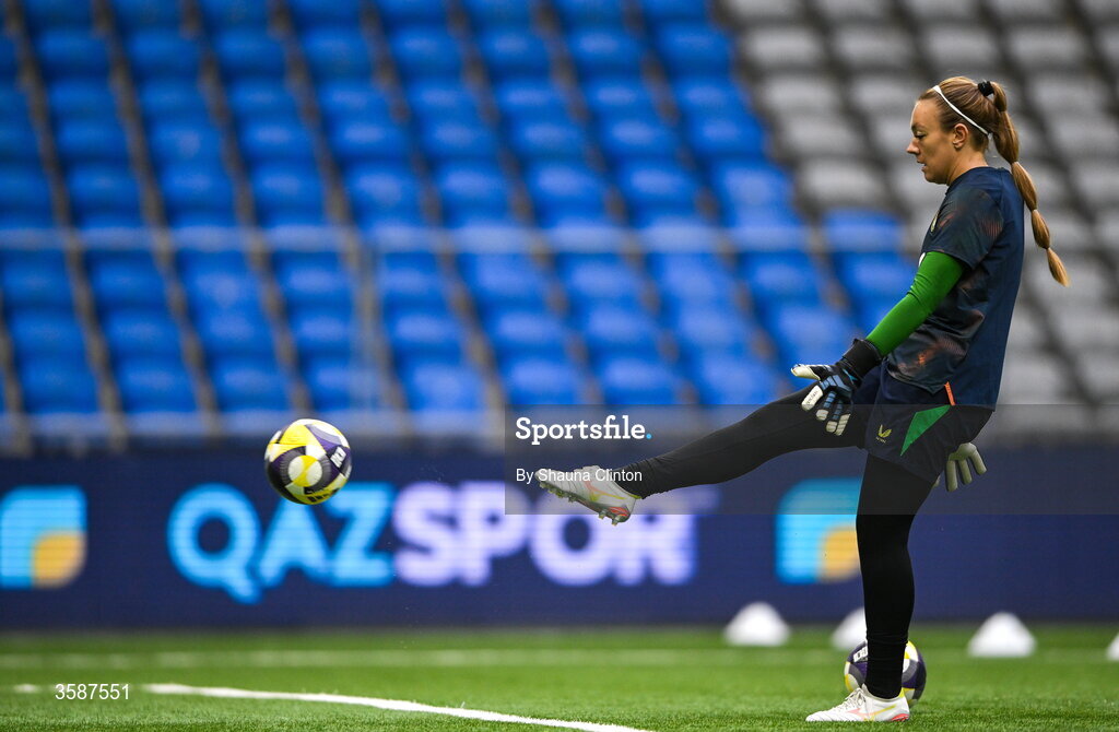 9 October 2026; Republic of Ireland goalkeeper Grace Moloney before the 2027 FIFA Women’s World Cup qualifying round 1 play-off first leg match between Kazakhstan and the Republic of Ireland at Astana Arena in Kazakhstan. Photo by Shauna Clinton/Sportsfile