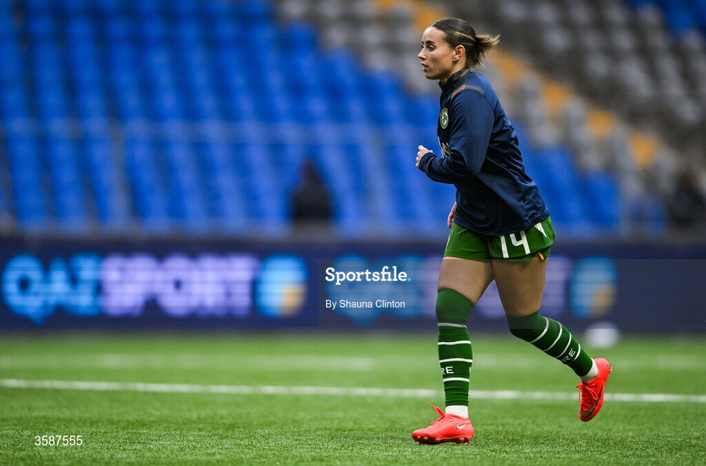 9 October 2026; Shanade Hopcroft of Republic of Ireland before the 2027 FIFA Women’s World Cup qualifying round 1 play-off first leg match between Kazakhstan and the Republic of Ireland at Astana Arena in Kazakhstan. Photo by Shauna Clinton/Sportsfile