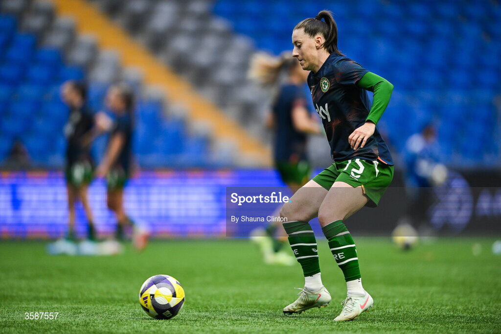 9 October 2026; Lucy Quinn of Republic of Ireland before the 2027 FIFA Women’s World Cup qualifying round 1 play-off first leg match between Kazakhstan and the Republic of Ireland at Astana Arena in Kazakhstan. Photo by Shauna Clinton/Sportsfile