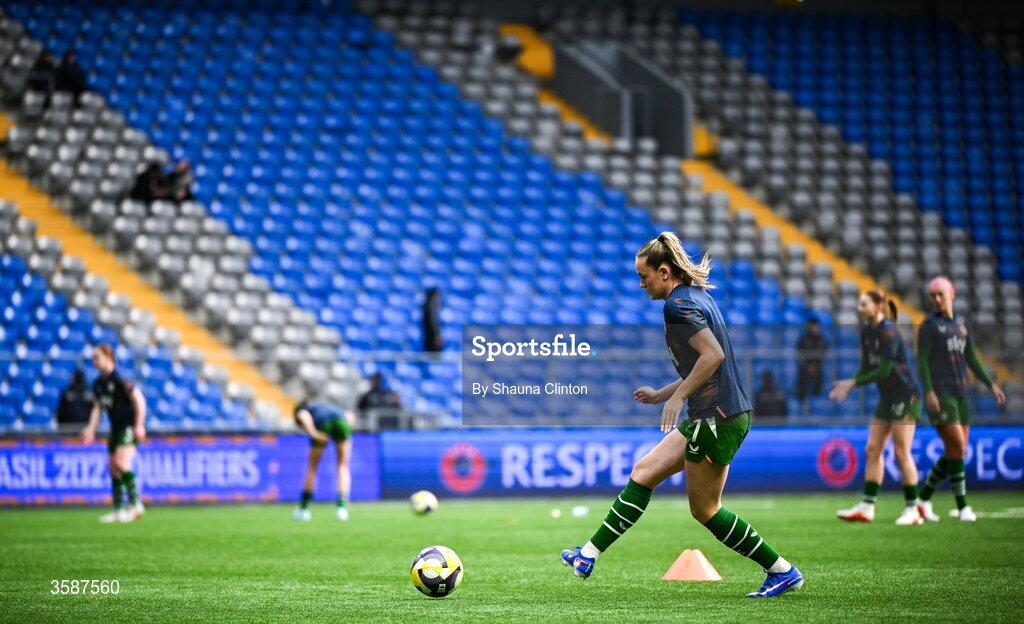 9 October 2026; Heather Payne of Republic of Ireland before the 2027 FIFA Women’s World Cup qualifying round 1 play-off first leg match between Kazakhstan and the Republic of Ireland at Astana Arena in Kazakhstan. Photo by Shauna Clinton/Sportsfile