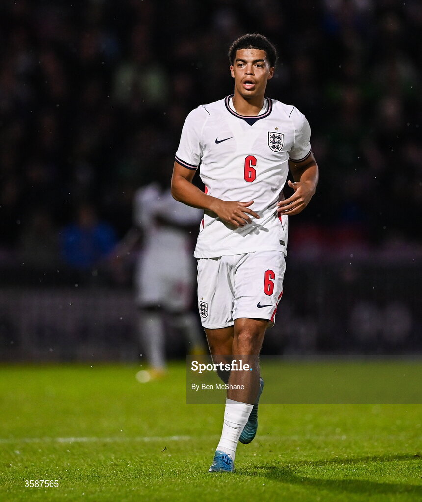 6 October 2026; Jahmai Simpson-Pusey of England during the UEFA European U21 Championship qualifier match between the Republic of Ireland and England at Turner's Cross Stadium in Cork. Photo by Ben McShane/Sportsfile