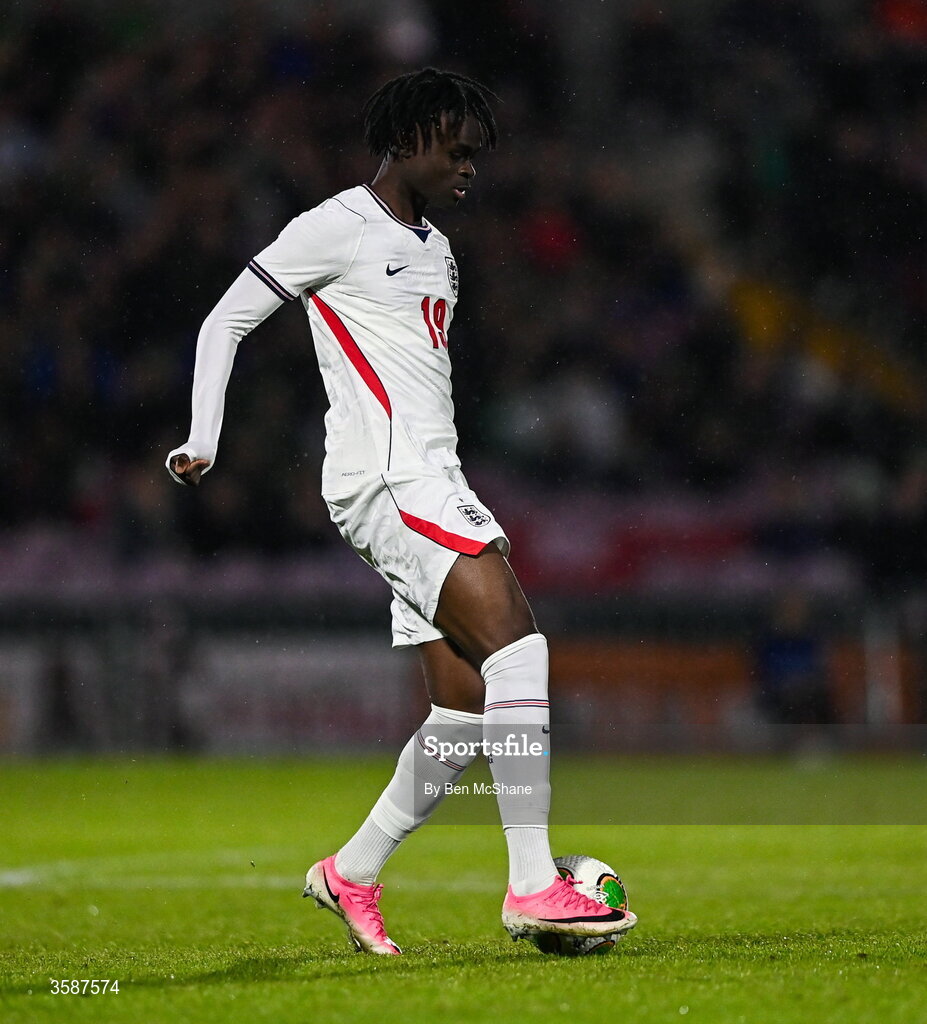 6 October 2026; Tyrique George of England during the UEFA European U21 Championship qualifier match between the Republic of Ireland and England at Turner's Cross Stadium in Cork. Photo by Ben McShane/Sportsfile