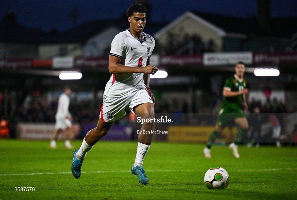 6 October 2026; Jahmai Simpson-Pusey of England during the UEFA European U21 Championship qualifier match between the Republic of Ireland and England at Turner's Cross Stadium in Cork. Photo by Ben McShane/Sportsfile