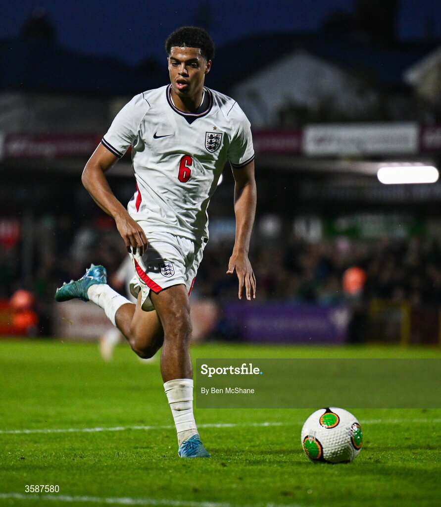 6 October 2026; Jahmai Simpson-Pusey of England during the UEFA European U21 Championship qualifier match between the Republic of Ireland and England at Turner's Cross Stadium in Cork. Photo by Ben McShane/Sportsfile