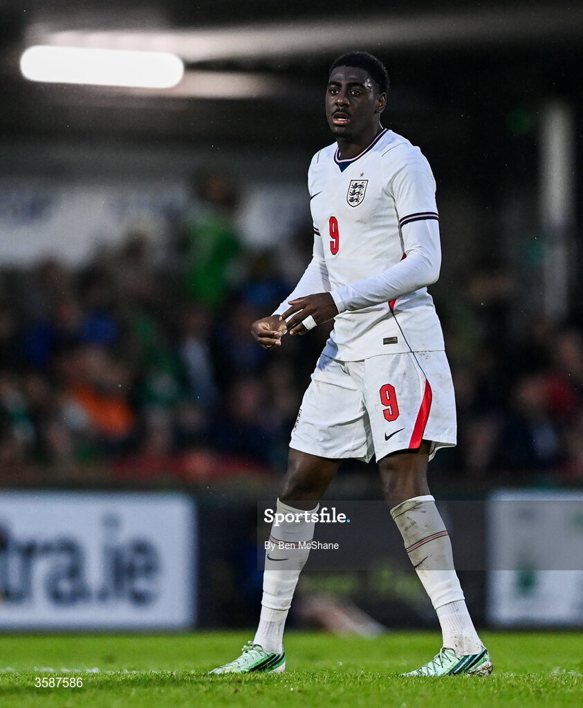 6 October 2026; Divin Mubama of England during the UEFA European U21 Championship qualifier match between the Republic of Ireland and England at Turner's Cross Stadium in Cork. Photo by Ben McShane/Sportsfile