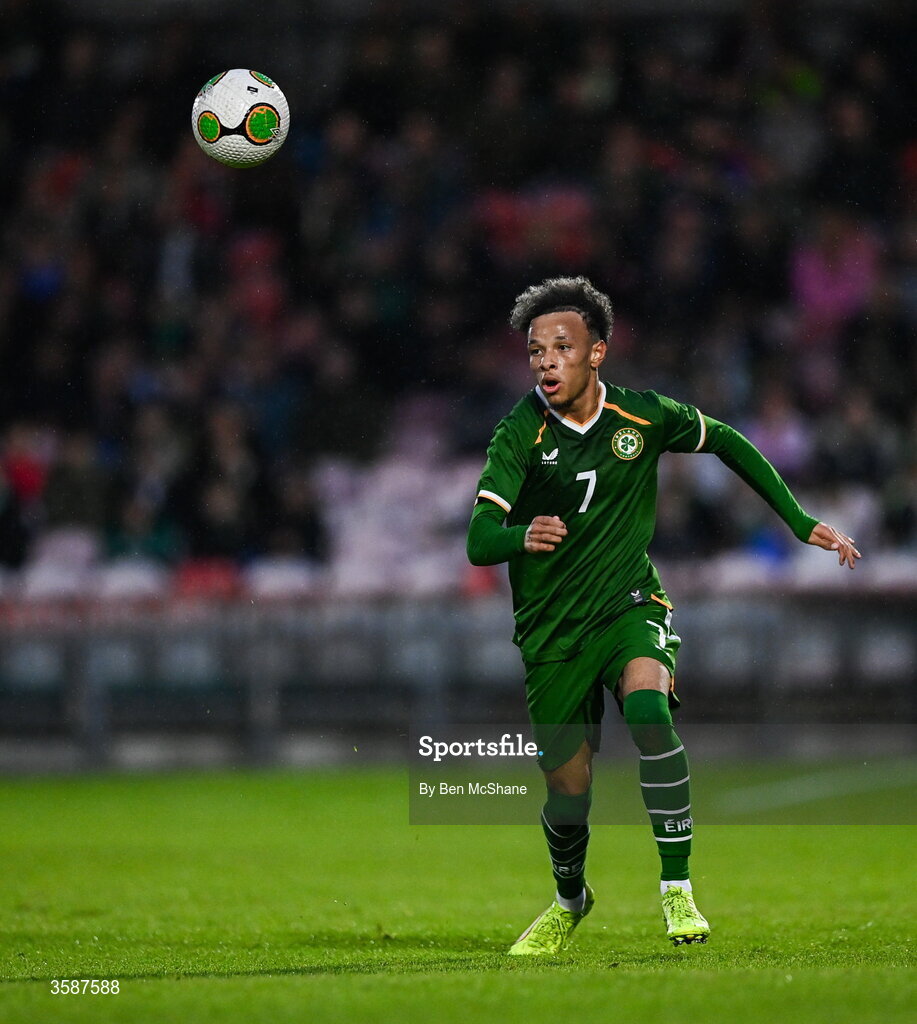 6 October 2026; Trent Kone-Doherty of Republic of Ireland during the UEFA European U21 Championship qualifier match between the Republic of Ireland and England at Turner's Cross Stadium in Cork. Photo by Ben McShane/Sportsfile
