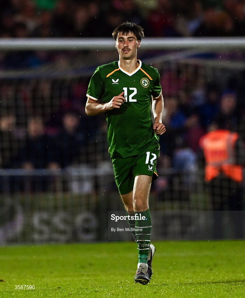 6 October 2026; Cathal McCarthy of Republic of Ireland during the UEFA European U21 Championship qualifier match between the Republic of Ireland and England at Turner's Cross Stadium in Cork. Photo by Ben McShane/Sportsfile