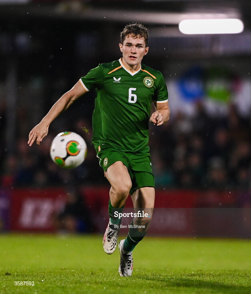 6 October 2026; Jacob Devaney of Republic of Ireland during the UEFA European U21 Championship qualifier match between the Republic of Ireland and England at Turner's Cross Stadium in Cork. Photo by Ben McShane/Sportsfile