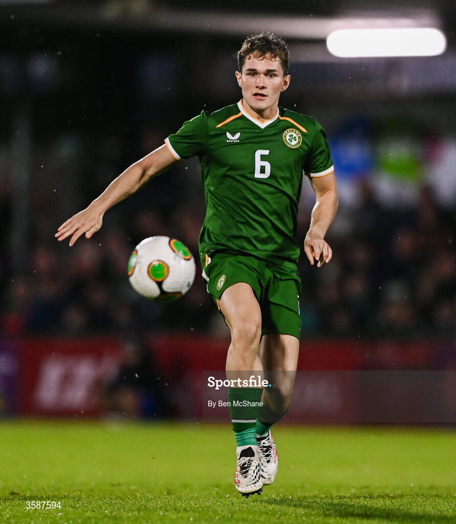 6 October 2026; Jacob Devaney of Republic of Ireland during the UEFA European U21 Championship qualifier match between the Republic of Ireland and England at Turner's Cross Stadium in Cork. Photo by Ben McShane/Sportsfile