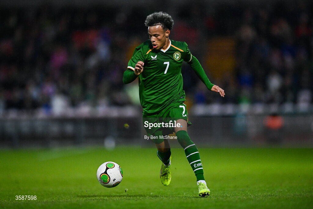 6 October 2026; Trent Kone-Doherty of Republic of Ireland during the UEFA European U21 Championship qualifier match between the Republic of Ireland and England at Turner's Cross Stadium in Cork. Photo by Ben McShane/Sportsfile