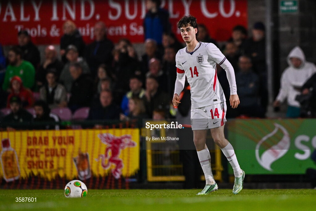 6 October 2026; Archie Gray of England during the UEFA European U21 Championship qualifier match between the Republic of Ireland and England at Turner's Cross Stadium in Cork. Photo by Ben McShane/Sportsfile