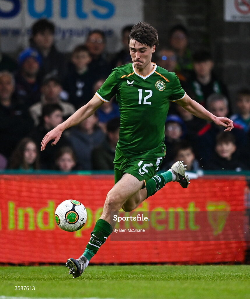 6 October 2026; Cathal McCarthy of Republic of Ireland during the UEFA European U21 Championship qualifier match between the Republic of Ireland and England at Turner's Cross Stadium in Cork. Photo by Ben McShane/Sportsfile