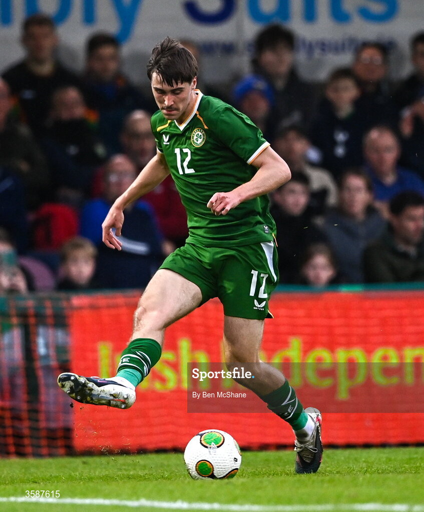 6 October 2026; Cathal McCarthy of Republic of Ireland during the UEFA European U21 Championship qualifier match between the Republic of Ireland and England at Turner's Cross Stadium in Cork. Photo by Ben McShane/Sportsfile