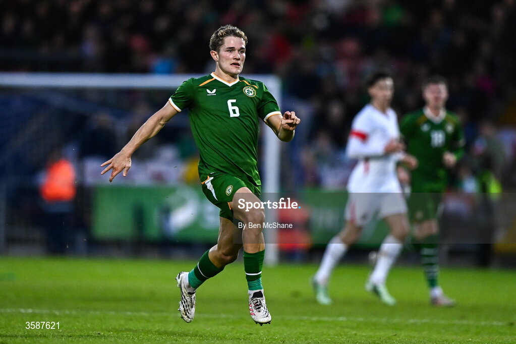 6 October 2026; Jacob Devaney of Republic of Ireland during the UEFA European U21 Championship qualifier match between the Republic of Ireland and England at Turner's Cross Stadium in Cork. Photo by Ben McShane/Sportsfile