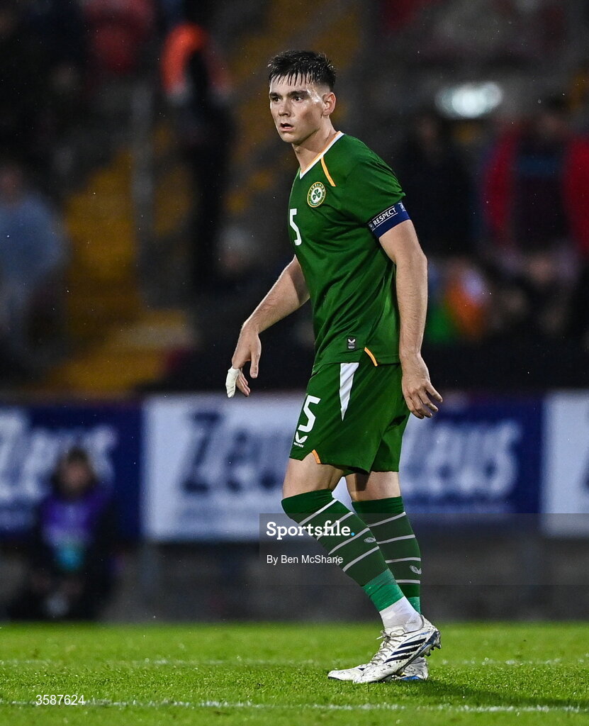 6 October 2026; Sean Grehan of Republic of Ireland during the UEFA European U21 Championship qualifier match between the Republic of Ireland and England at Turner's Cross Stadium in Cork. Photo by Ben McShane/Sportsfile