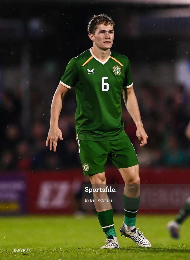 6 October 2026; Jacob Devaney of Republic of Ireland during the UEFA European U21 Championship qualifier match between the Republic of Ireland and England at Turner's Cross Stadium in Cork. Photo by Ben McShane/Sportsfile