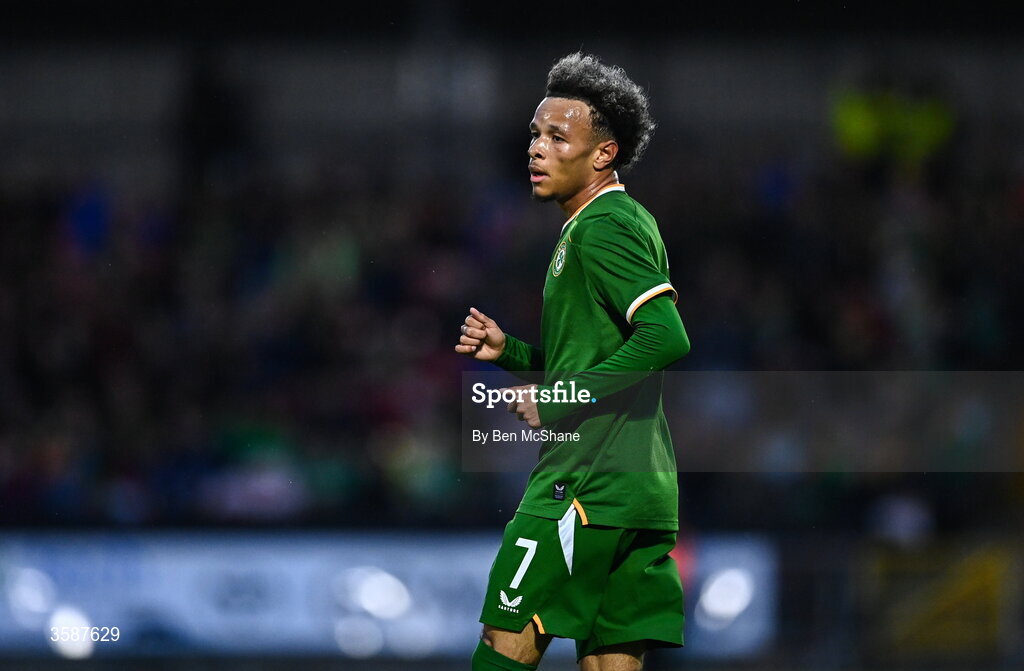 6 October 2026; Trent Kone-Doherty of Republic of Ireland during the UEFA European U21 Championship qualifier match between the Republic of Ireland and England at Turner's Cross Stadium in Cork. Photo by Ben McShane/Sportsfile
