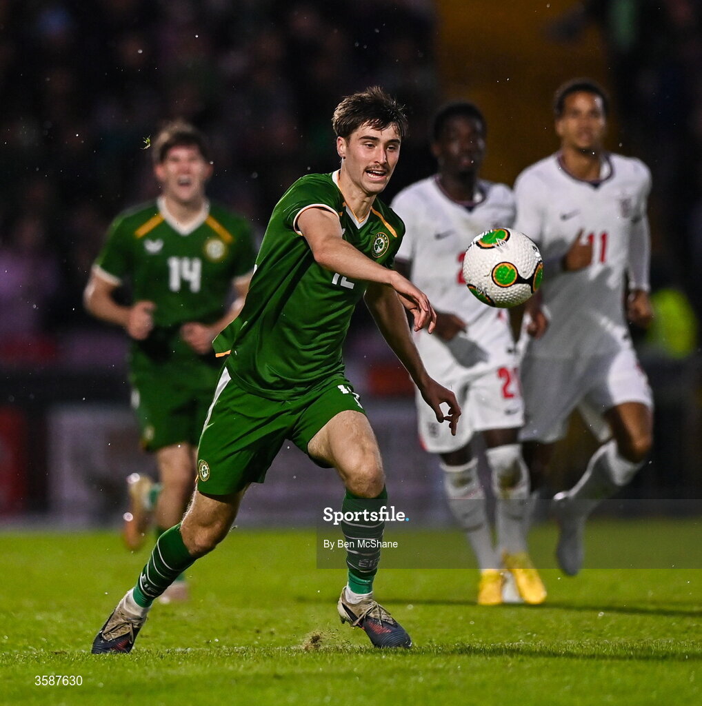 6 October 2026; Cathal McCarthy of Republic of Ireland during the UEFA European U21 Championship qualifier match between the Republic of Ireland and England at Turner's Cross Stadium in Cork. Photo by Ben McShane/Sportsfile