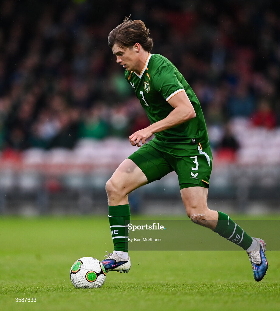 6 October 2026; Conor McManus of Republic of Ireland during the UEFA European U21 Championship qualifier match between the Republic of Ireland and England at Turner's Cross Stadium in Cork. Photo by Ben McShane/Sportsfile