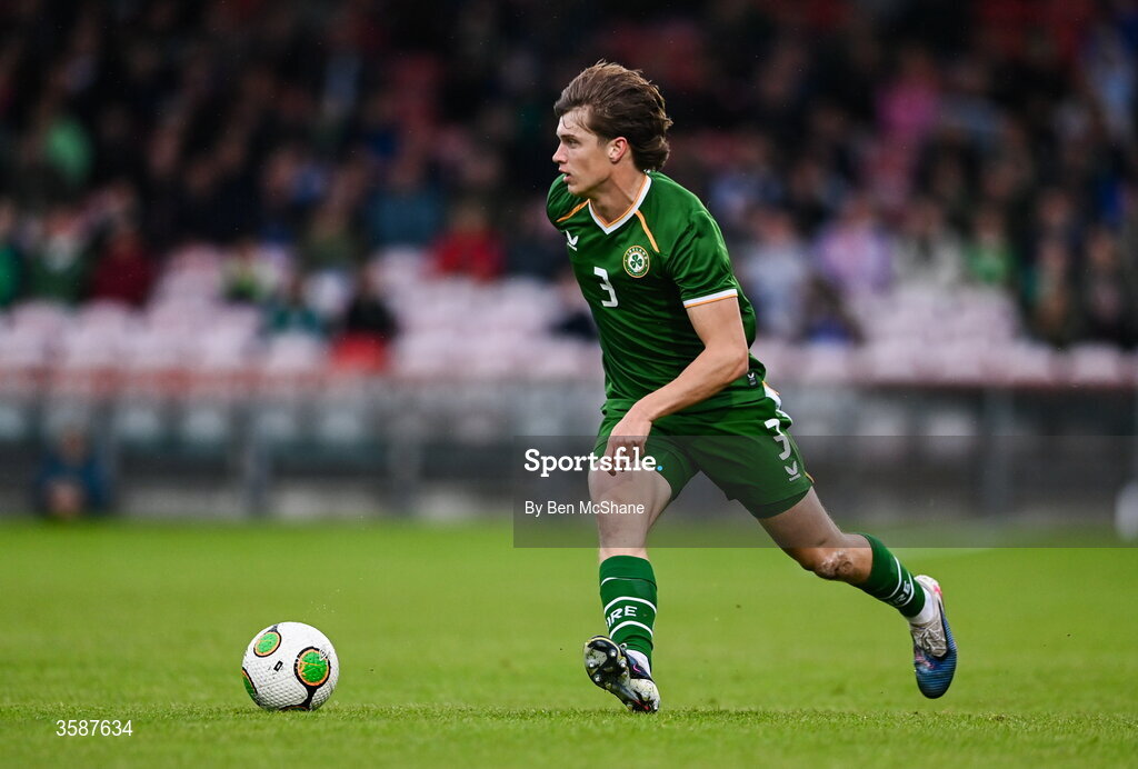6 October 2026; Conor McManus of Republic of Ireland during the UEFA European U21 Championship qualifier match between the Republic of Ireland and England at Turner's Cross Stadium in Cork. Photo by Ben McShane/Sportsfile