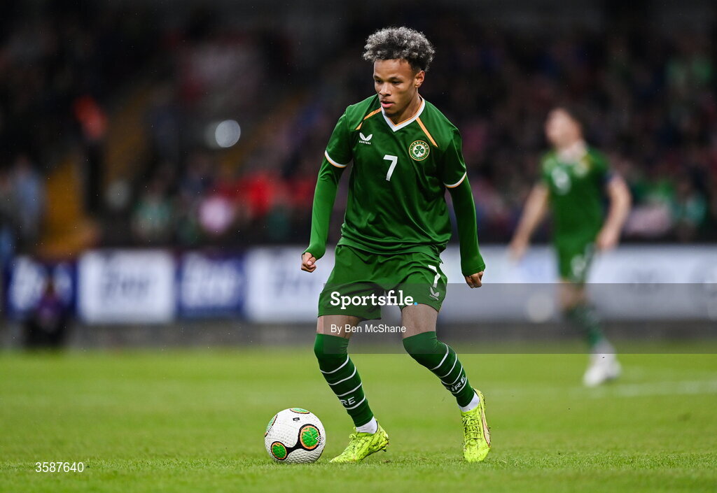 6 October 2026; Trent Kone-Doherty of Republic of Ireland during the UEFA European U21 Championship qualifier match between the Republic of Ireland and England at Turner's Cross Stadium in Cork. Photo by Ben McShane/Sportsfile