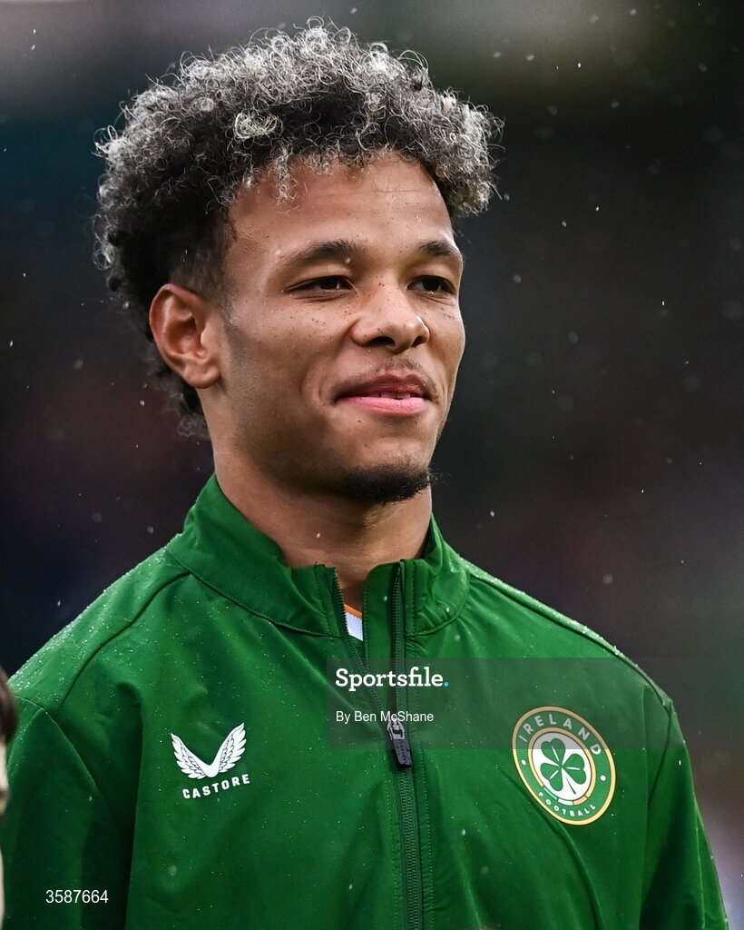 6 October 2026; Trent Kone-Doherty of Republic of Ireland before the UEFA European U21 Championship qualifier match between the Republic of Ireland and England at Turner's Cross Stadium in Cork. Photo by Ben McShane/Sportsfile