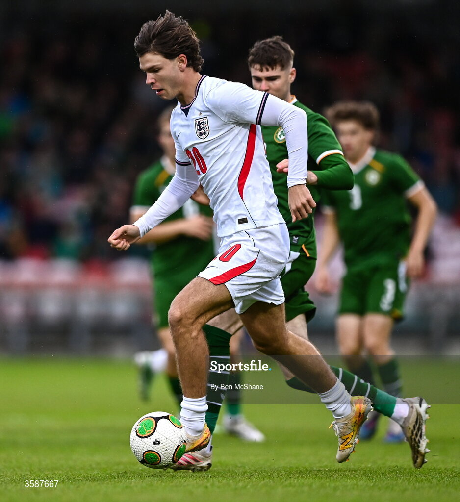 6 October 2026; Tyler Dibling of England during the UEFA European U21 Championship qualifier match between the Republic of Ireland and England at Turner's Cross Stadium in Cork. Photo by Ben McShane/Sportsfile
